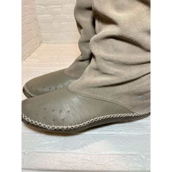 LACOSTE Cara Grey Beige Suede Leather Mid Calf Moccasin Slouch Boots - Picture 9 of 14